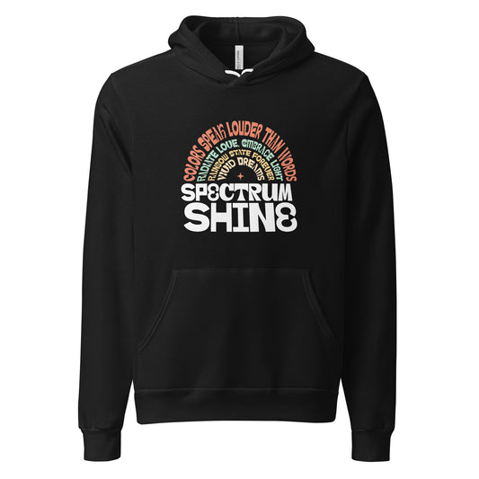 Elevate your style with the Spectrum Shine Colorful Lettering Pullover Hoodie. Featuring vibrant, eye-catching lettering, this hoodie combines comfort and flair. Made from soft, breathable fabric, it’s perfect for lounging or casual outings. The relaxed fit and cozy hood provide warmth, while the unique design adds a pop of personality to any outfit. Stand out and express yourself effortlessly!