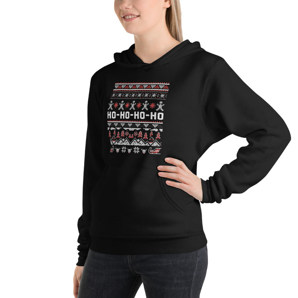 Buy Ho Ho Ho Christmas Ugly Sweater Pattern Hoodie for Sale and spread festive cheer with a cozy, bold holiday layer for parties and gifting.