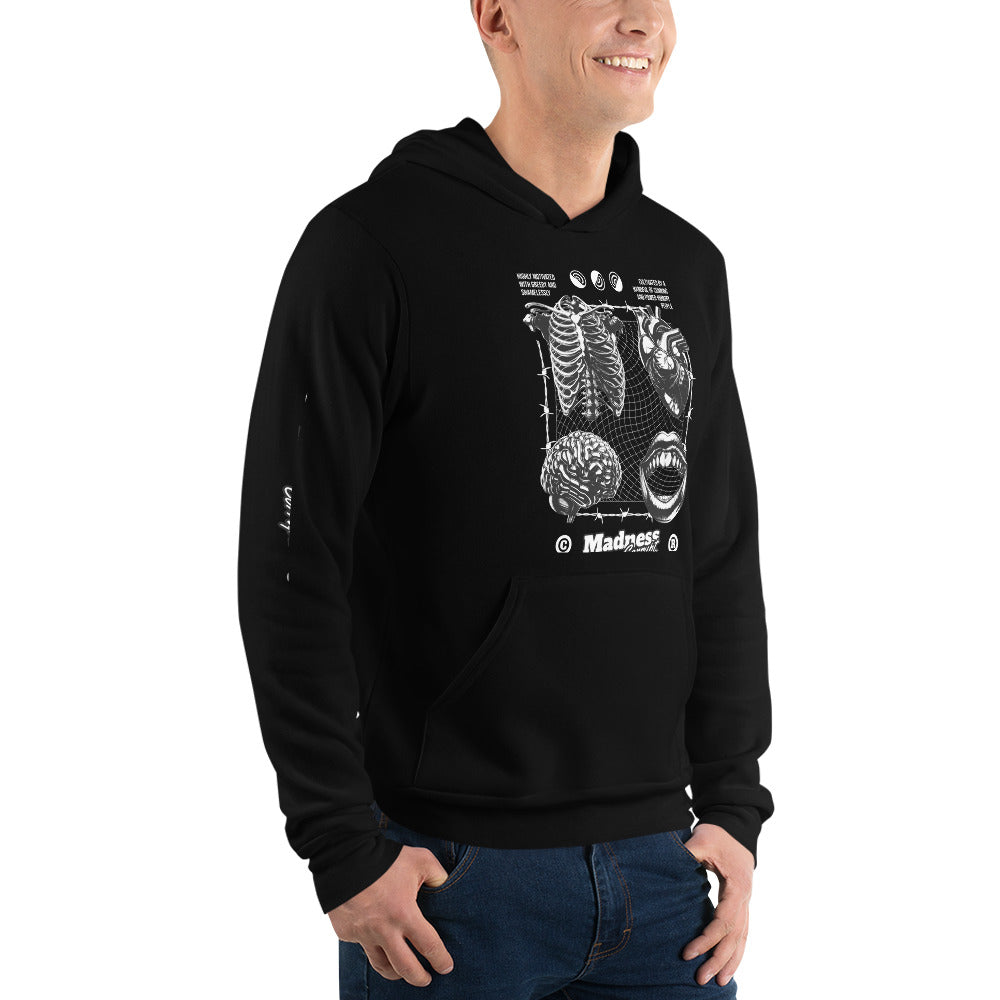Make an impact in the Madness Corrupt Anatomy Graphic Hoodie, combining distorted graphics, warmth, and street-ready attitude.