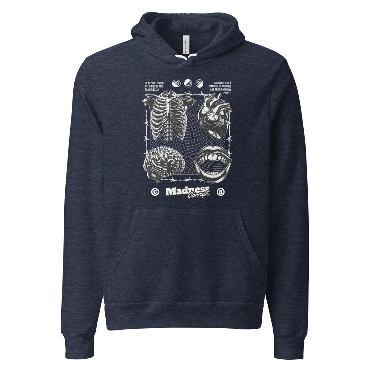 Unique Madness Corrupt Anatomy Graphic Hoodie for bold distorted artwork, everyday comfort, and an unmistakable streetwear edge.