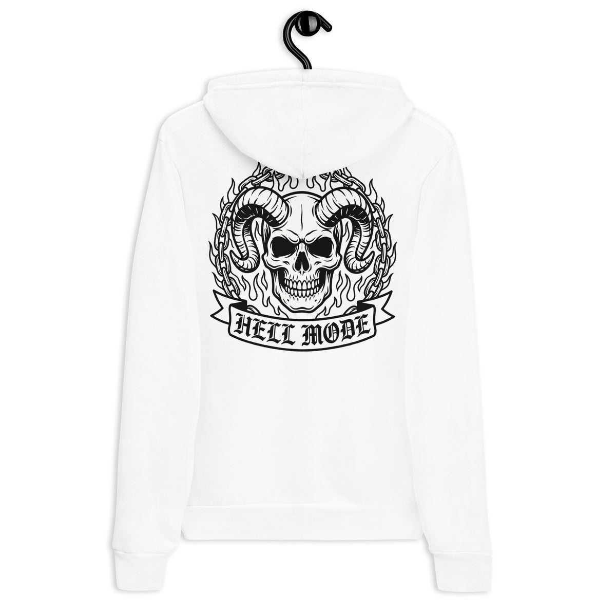 Shop Best Bold Skull with Horns and Flames Pullover Hoodie Design for a dramatic, flame-filled look that makes a bold statement.