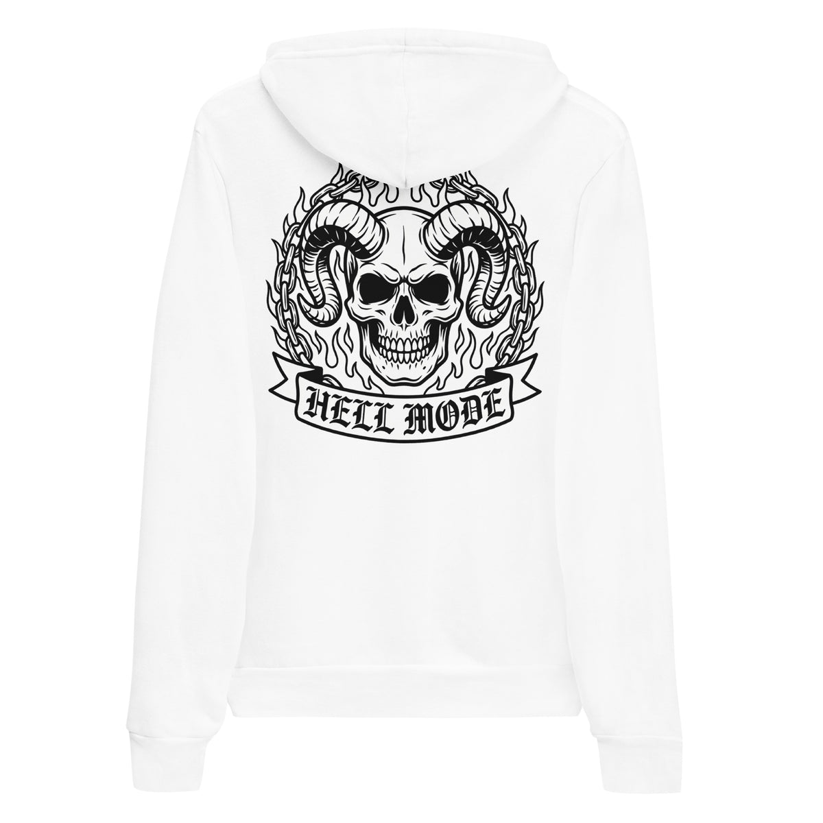 Purchase the Bold Skull with Horns and Flames Pullover Hoodie Design—a striking graphic piece blending fiery detail and everyday comfort.